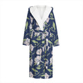 White Alstroemeria Pattern Print Hooded Bathrobe