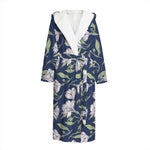 White Alstroemeria Pattern Print Hooded Bathrobe