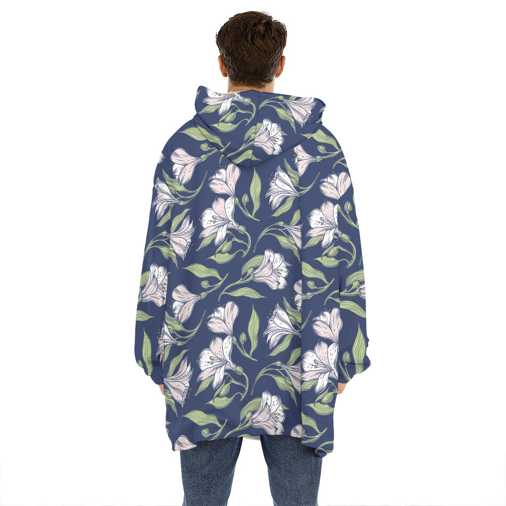 White Alstroemeria Pattern Print Hoodie Blanket