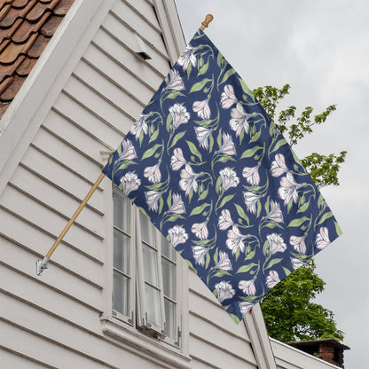 White Alstroemeria Pattern Print House Flag
