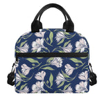 White Alstroemeria Pattern Print Insulated Lunch Bag
