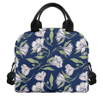 White Alstroemeria Pattern Print Insulated Lunch Bag