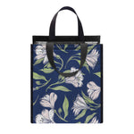 White Alstroemeria Pattern Print Insulated Lunch Tote