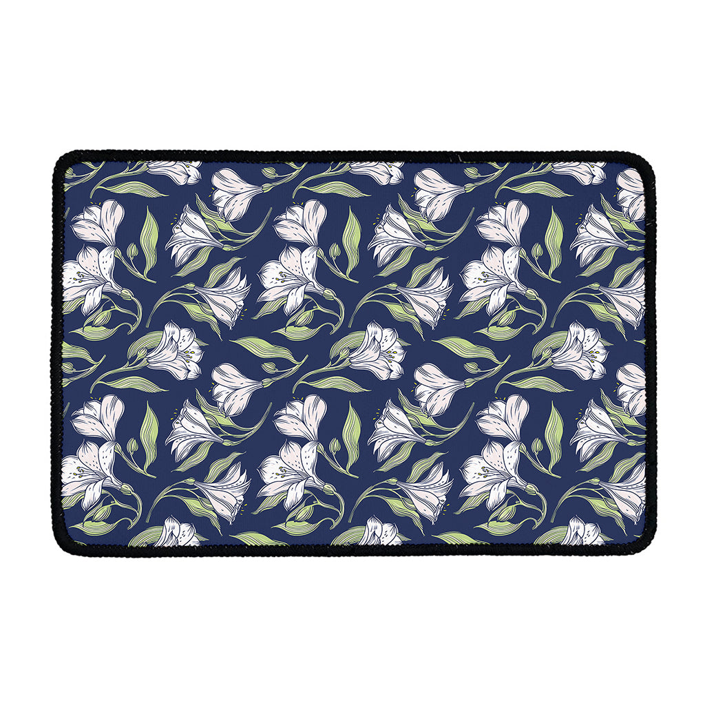 White Alstroemeria Pattern Print Kitchen Mat