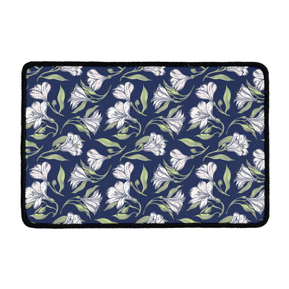 White Alstroemeria Pattern Print Kitchen Mat