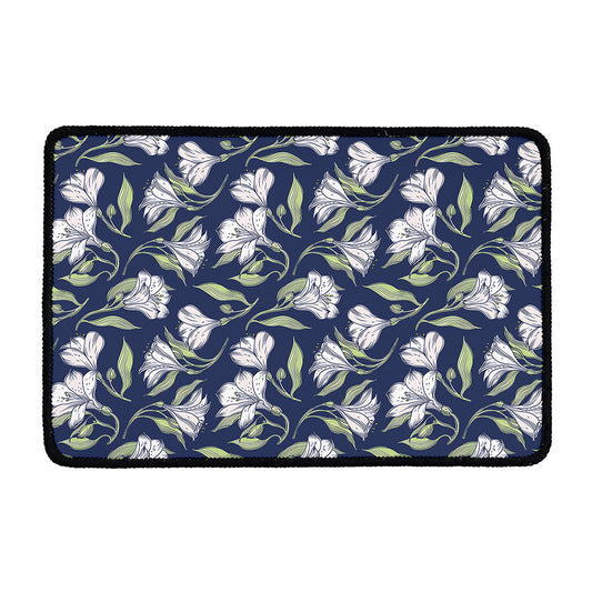 White Alstroemeria Pattern Print Kitchen Mat