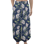 White Alstroemeria Pattern Print Lantern Pants
