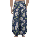 White Alstroemeria Pattern Print Lantern Pants