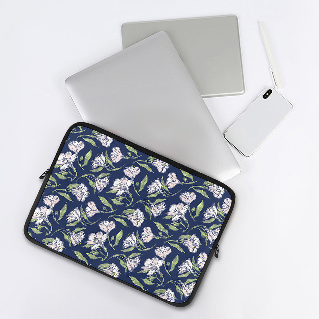 White Alstroemeria Pattern Print Laptop Sleeve