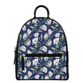 White Alstroemeria Pattern Print Leather Backpack