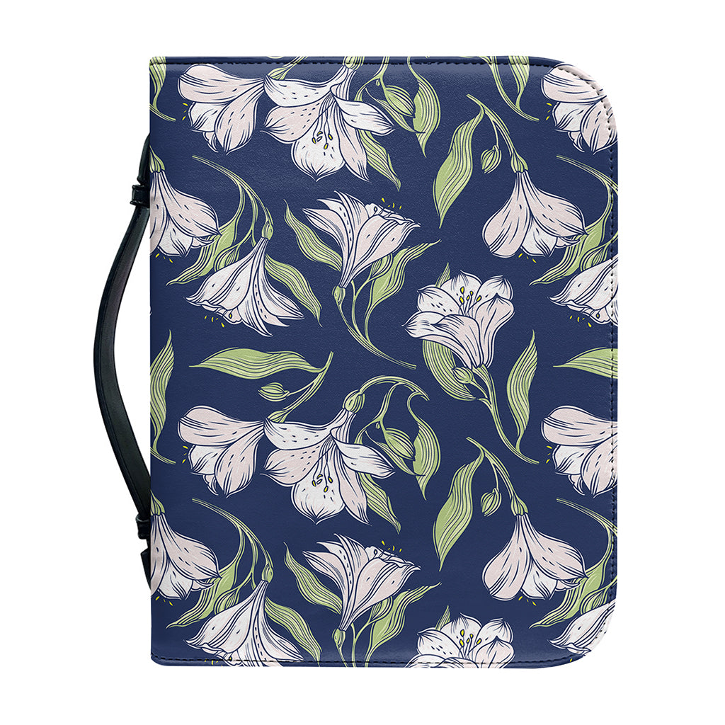 White Alstroemeria Pattern Print Leather Bible Cover