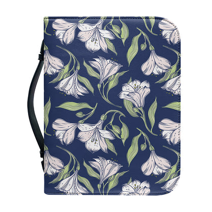 White Alstroemeria Pattern Print Leather Bible Cover