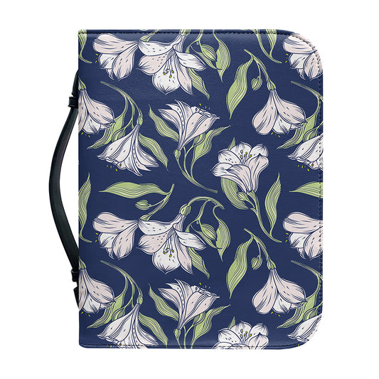White Alstroemeria Pattern Print Leather Bible Cover