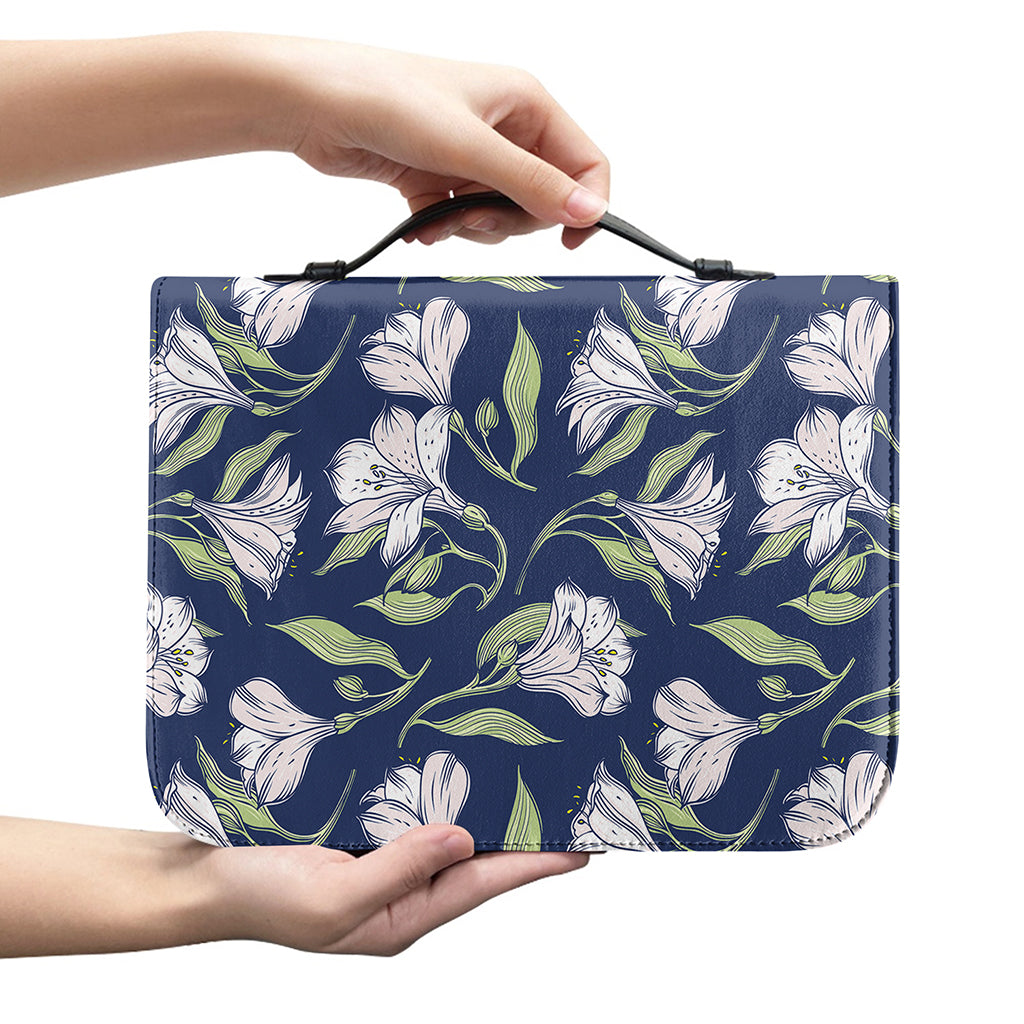 White Alstroemeria Pattern Print Leather Bible Cover