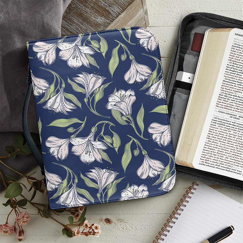 White Alstroemeria Pattern Print Leather Bible Cover