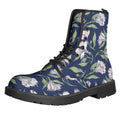 White Alstroemeria Pattern Print Lace-Up Boots