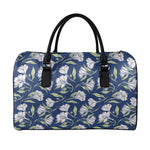 White Alstroemeria Pattern Print Leather Duffle Bag