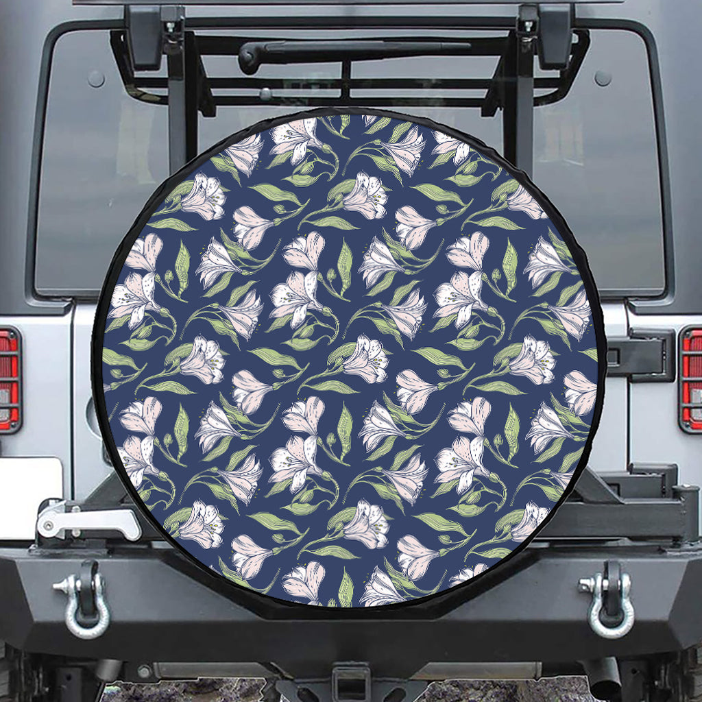 White Alstroemeria Pattern Print Leather Spare Tire Cover
