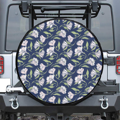White Alstroemeria Pattern Print Leather Spare Tire Cover