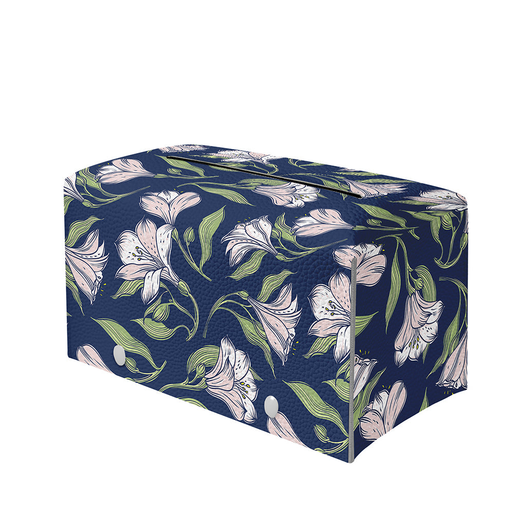 White Alstroemeria Pattern Print Leather Tissue Box Cover