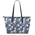 White Alstroemeria Pattern Print Leather Tote Bag With Zipper