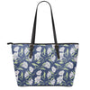 White Alstroemeria Pattern Print Leather Tote Bag