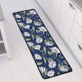 White Alstroemeria Pattern Print Long Kitchen Mat
