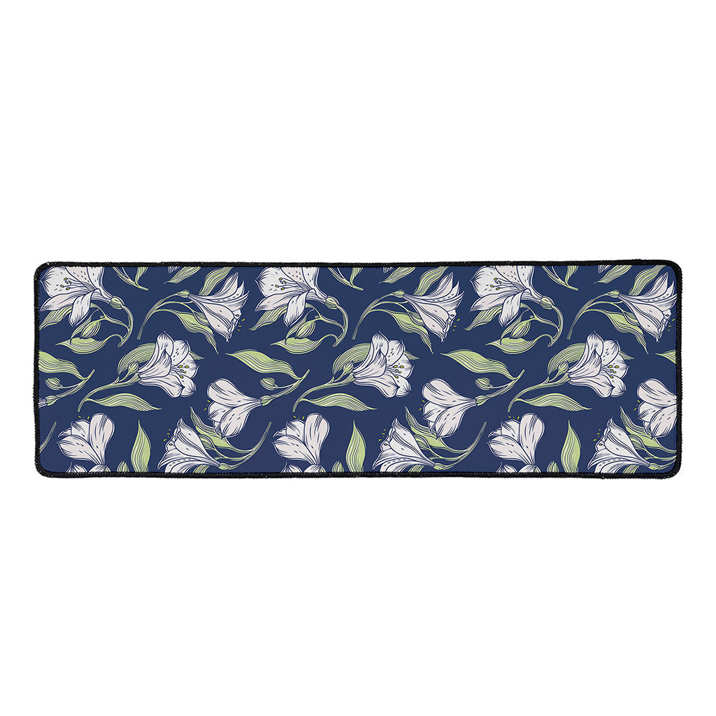 White Alstroemeria Pattern Print Long Kitchen Mat