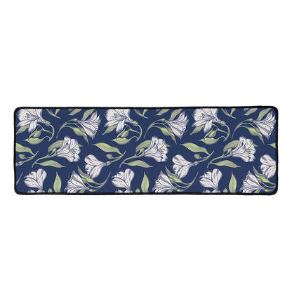 White Alstroemeria Pattern Print Long Kitchen Mat