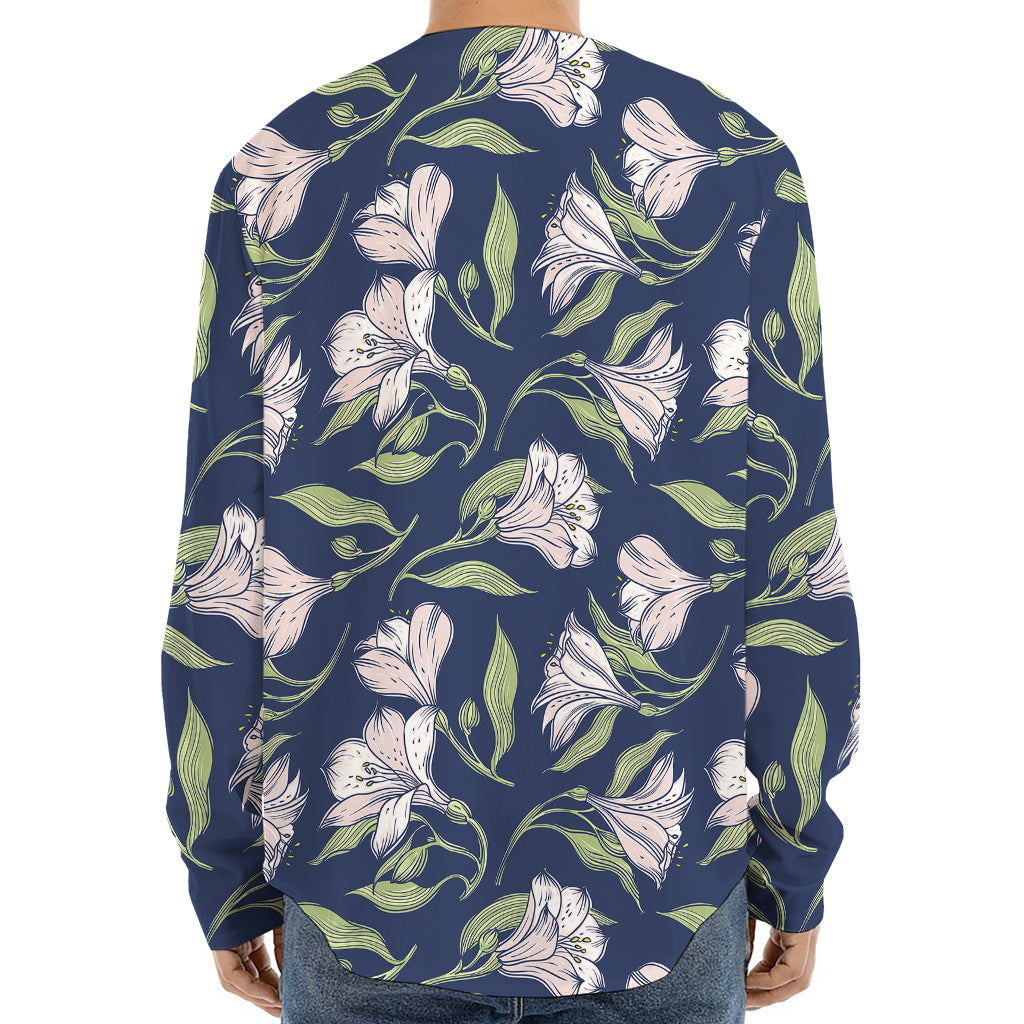 White Alstroemeria Pattern Print Long Sleeve Baseball Jersey