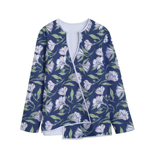 White Alstroemeria Pattern Print Long Sleeve Short Coat