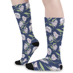 White Alstroemeria Pattern Print Long Socks