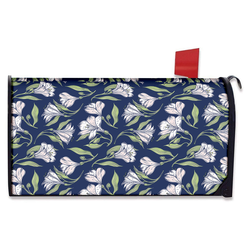 White Alstroemeria Pattern Print Mailbox Cover