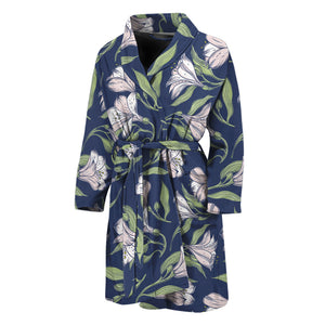 White Alstroemeria Pattern Print Men's Bathrobe