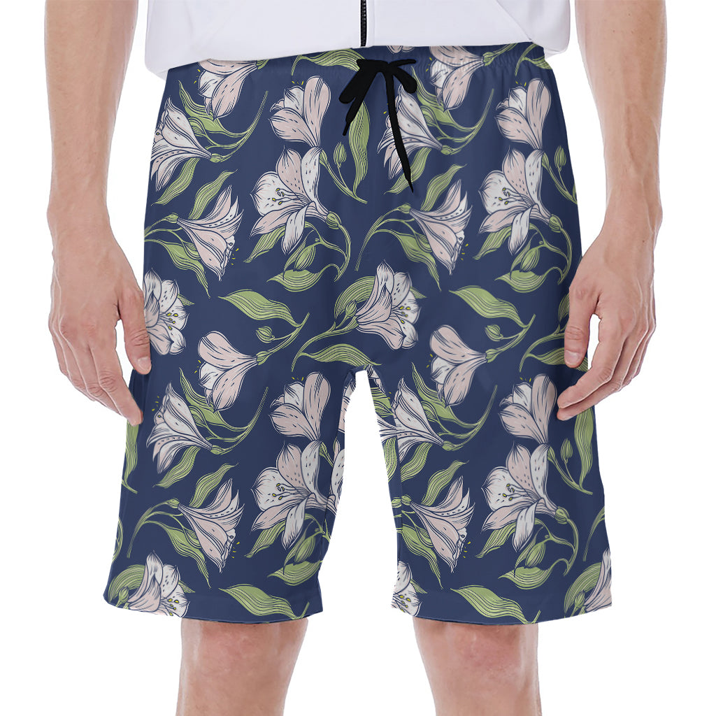 White Alstroemeria Pattern Print Men's Beach Shorts