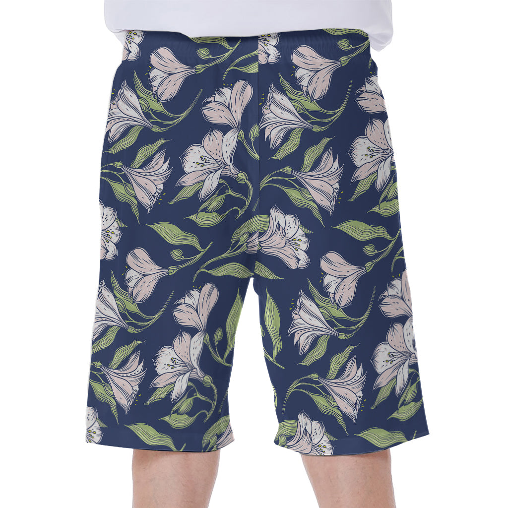 White Alstroemeria Pattern Print Men's Beach Shorts