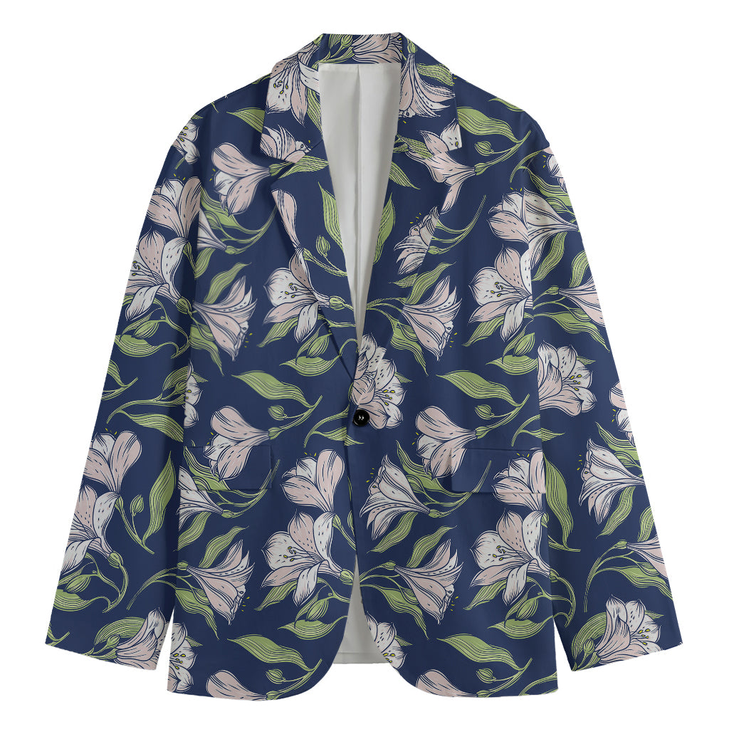 White Alstroemeria Pattern Print Men's Blazer