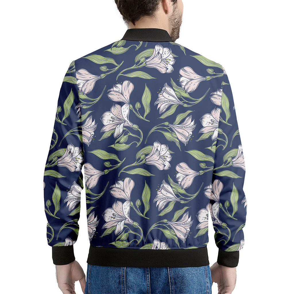 White Alstroemeria Pattern Print Men's Bomber Jacket