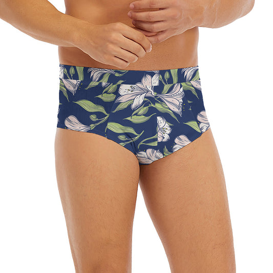 White Alstroemeria Pattern Print Men's Briefs