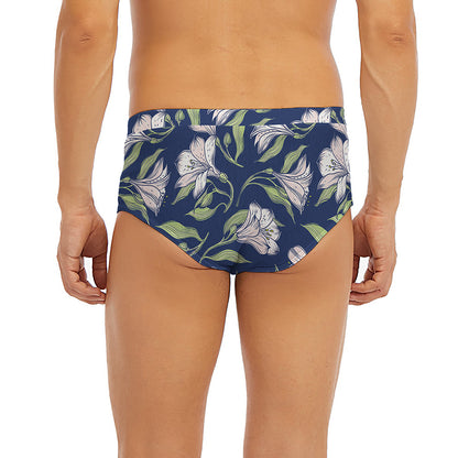 White Alstroemeria Pattern Print Men's Briefs