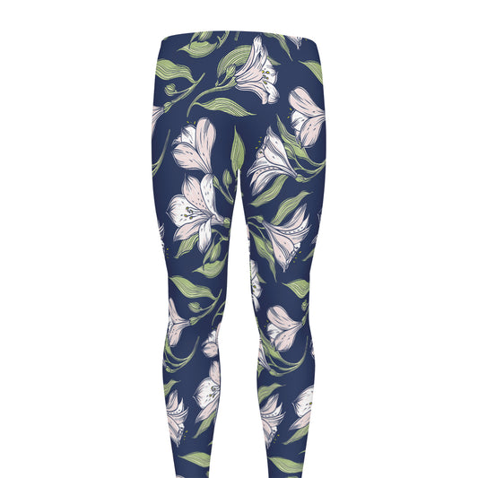 White Alstroemeria Pattern Print Men's leggings