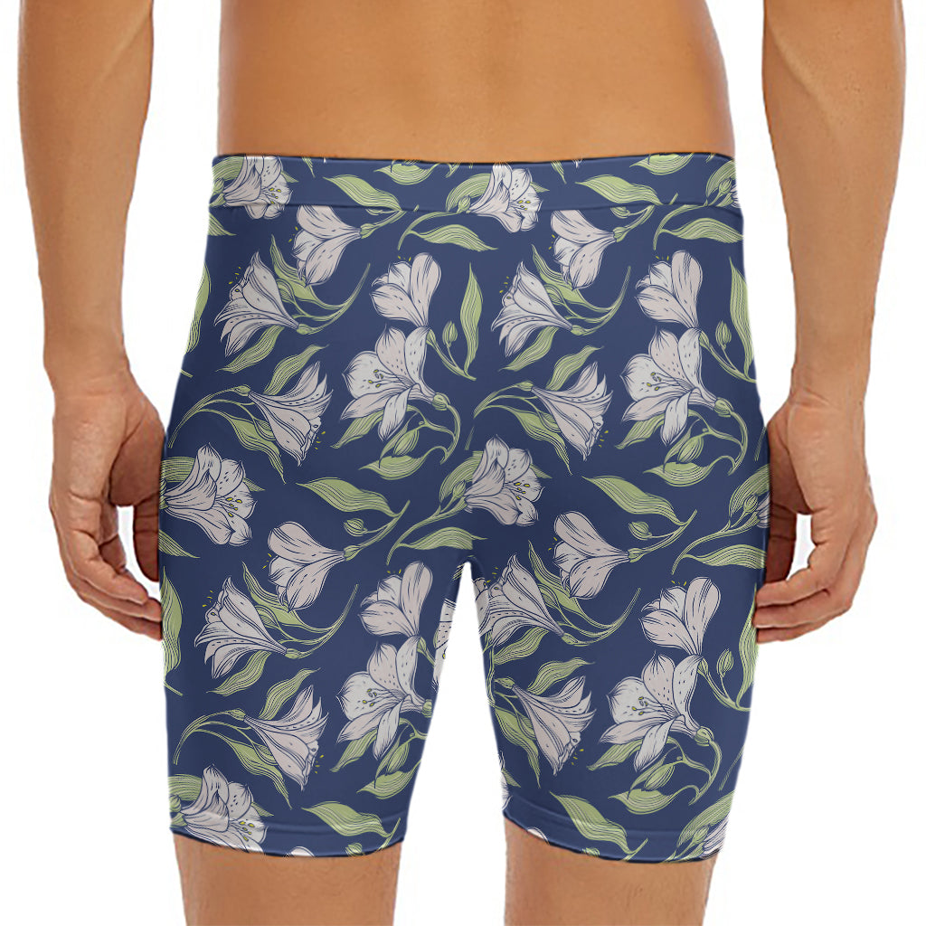 White Alstroemeria Pattern Print Men's Long Boxer Briefs