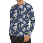 White Alstroemeria Pattern Print Men's Long Sleeve Rash Guard