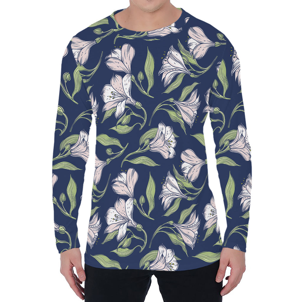 White Alstroemeria Pattern Print Men's Long Sleeve T-Shirt