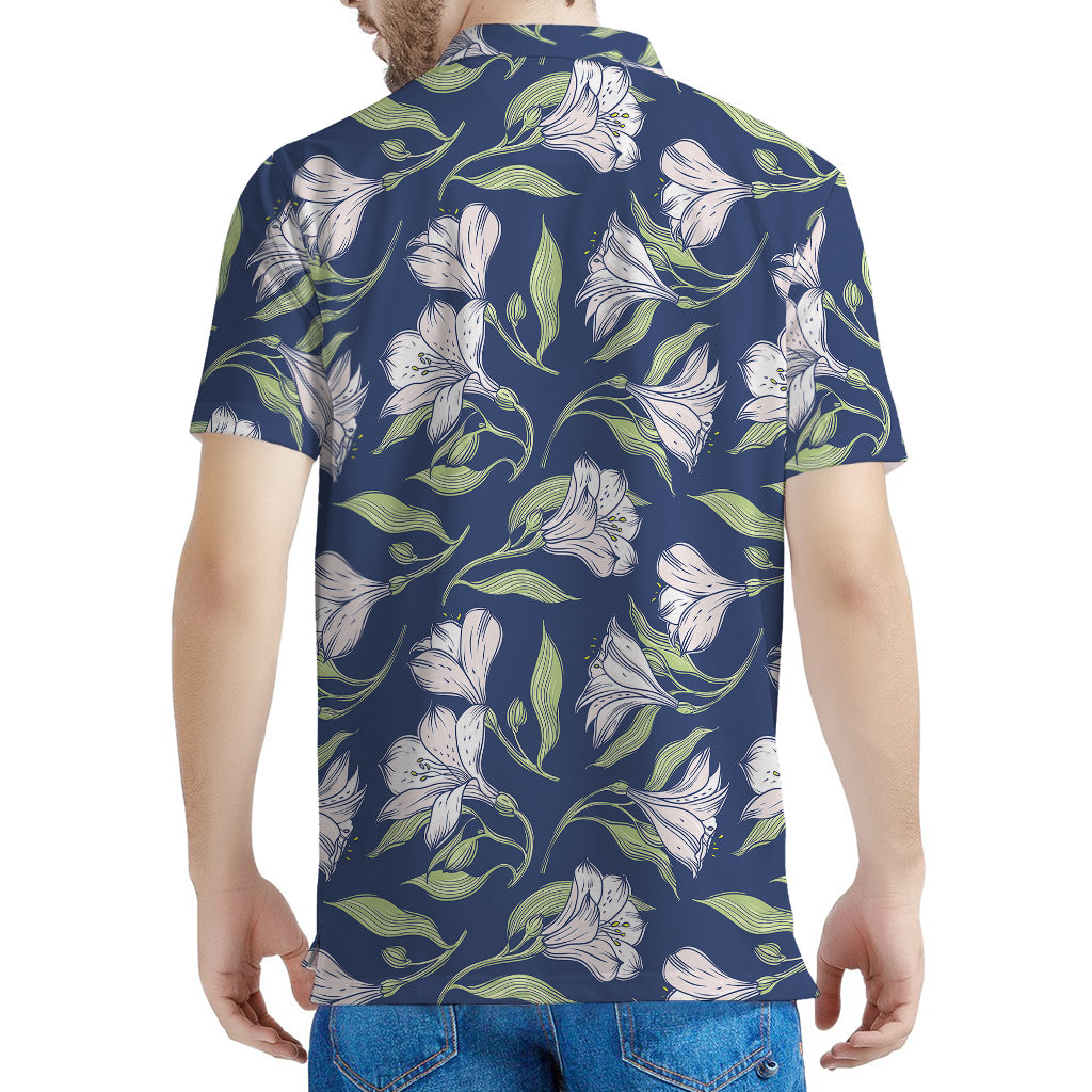 White Alstroemeria Pattern Print Men's Polo Shirt