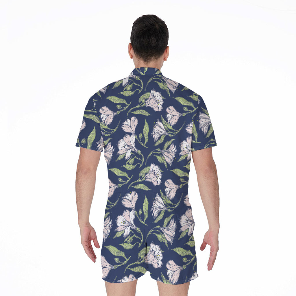 White Alstroemeria Pattern Print Men's Rompers