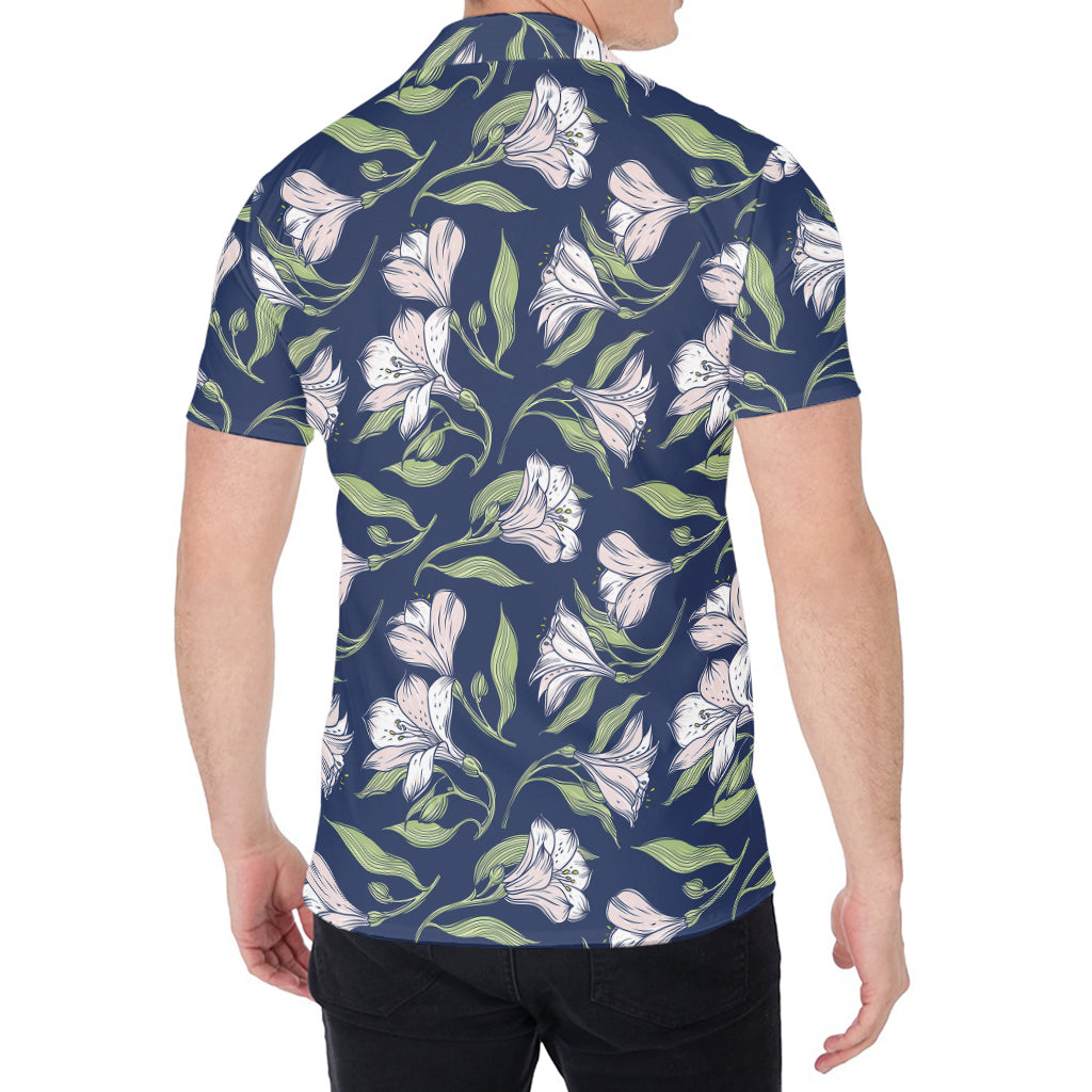 White Alstroemeria Pattern Print Men's Shirt