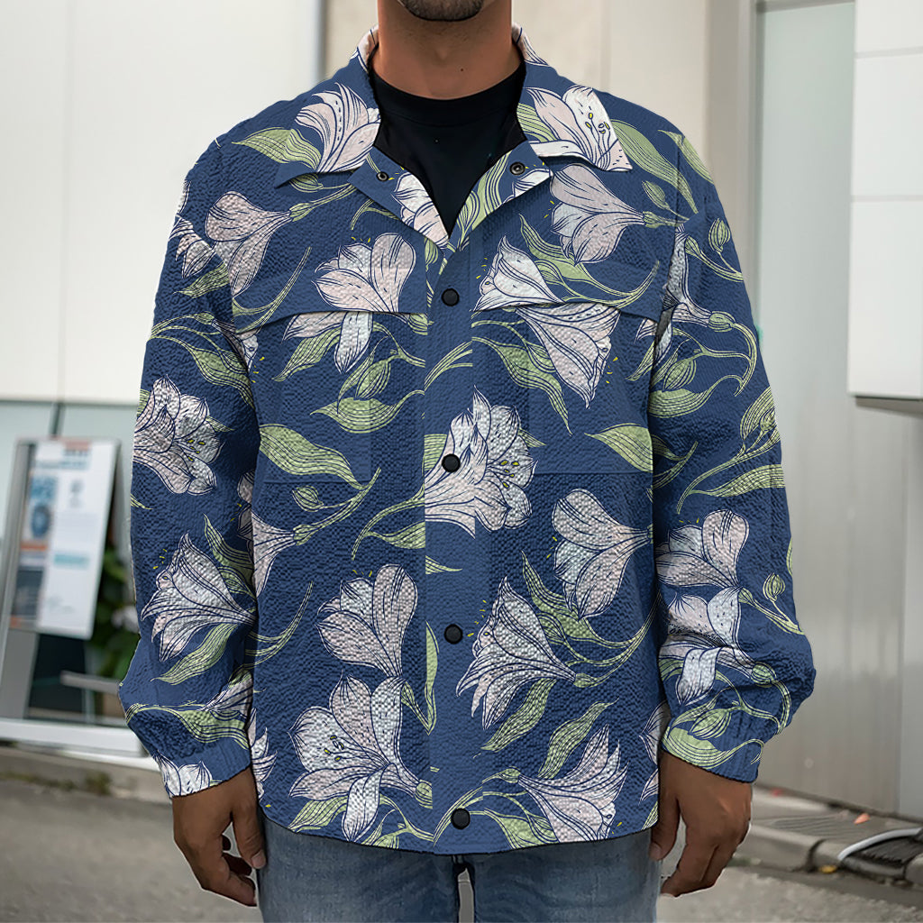 White Alstroemeria Pattern Print Men's Shirt Jacket