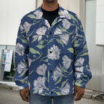 White Alstroemeria Pattern Print Men's Shirt Jacket