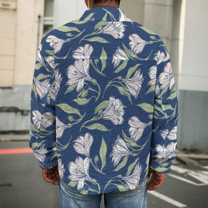 White Alstroemeria Pattern Print Men's Shirt Jacket